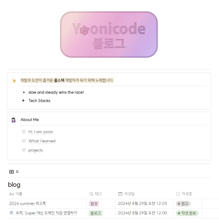 폰트를 바꾼 뒤의 Yoonicode 블로그 노션 페이지